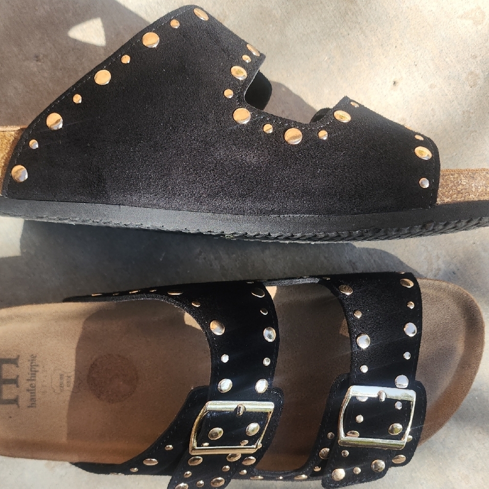 Haute Hippie Black Sandals with Gold Accents - Picture 5 of 9